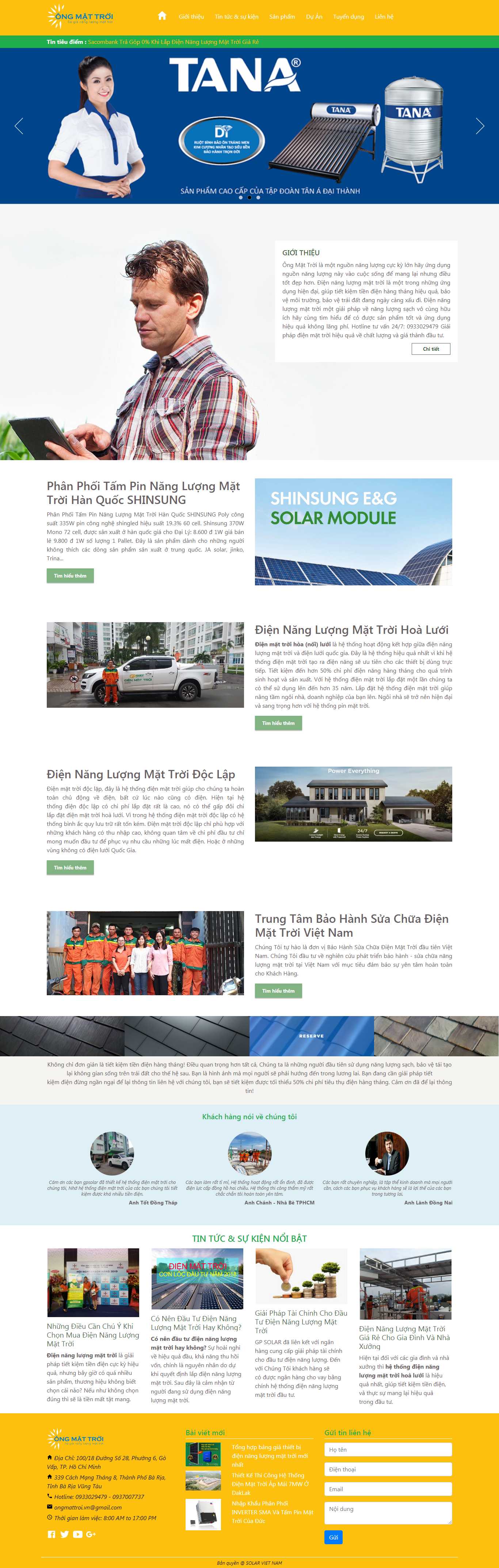 Thiết kế trang Web hệ thống điện mặt trời - ongmattroi.vn