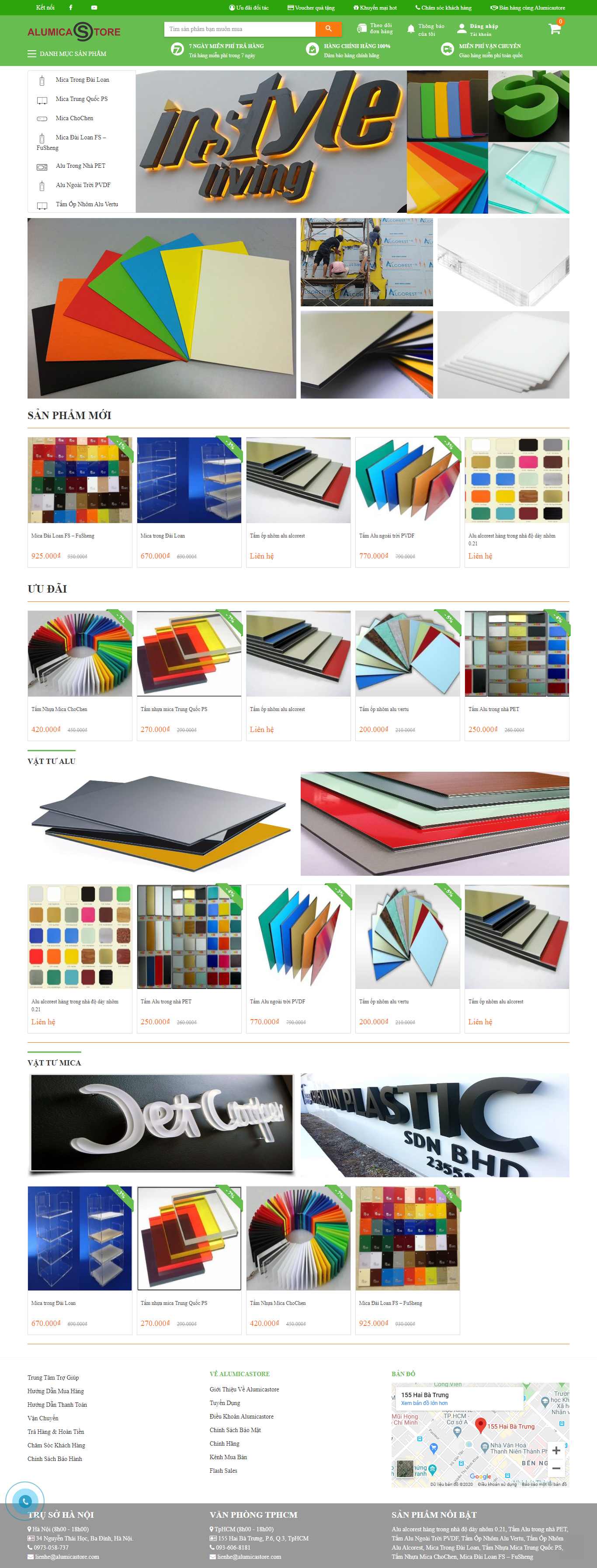 Thiết kế trang Web sản phẩm nhựa MICA - alumicastore.com