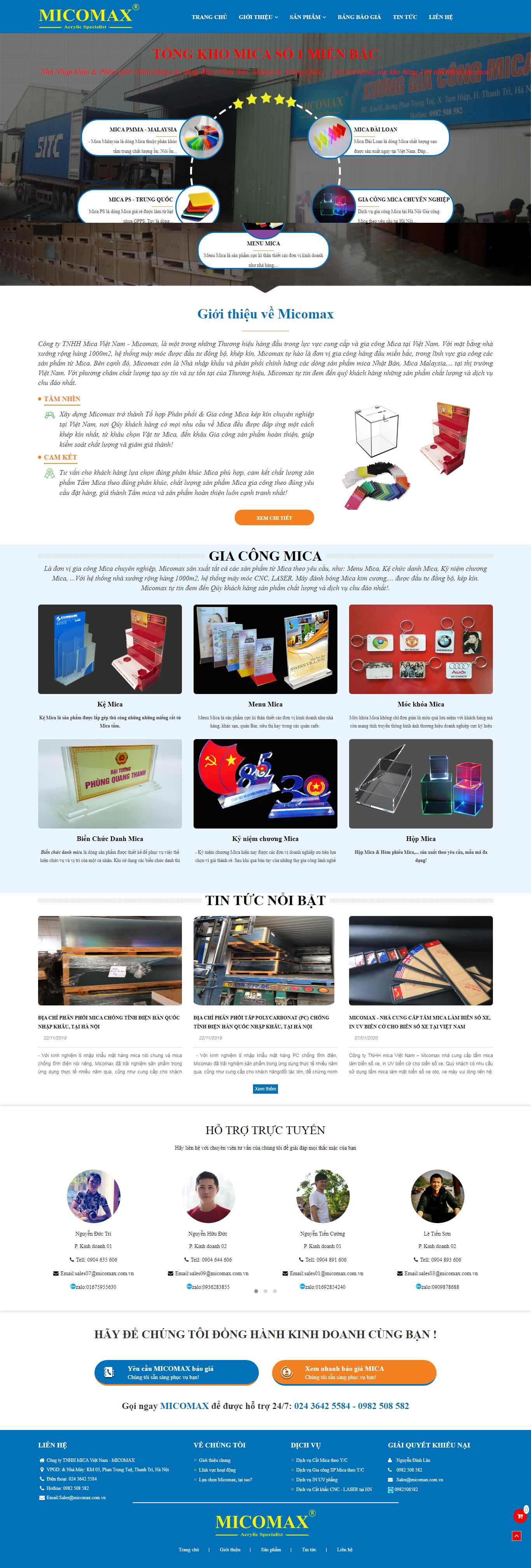 Thiết kế trang Web sản phẩm nhựa MICA - tongkhomica.com