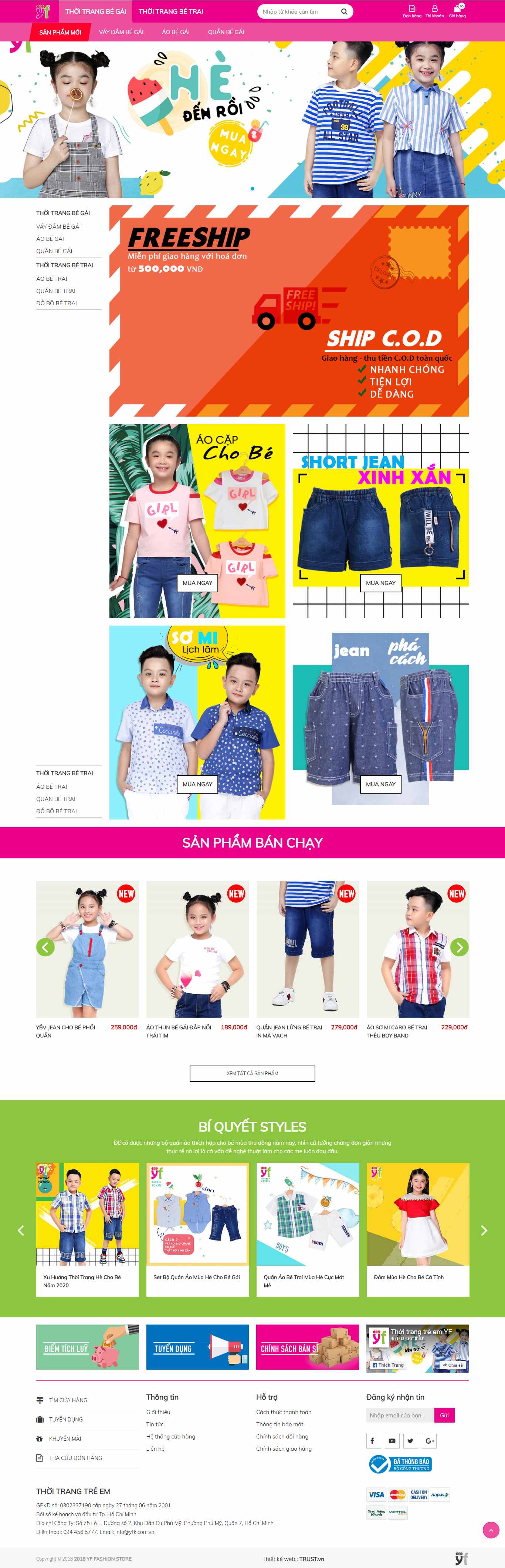 Thiết kế trang Web quần áo trẻ em - yfk.vn