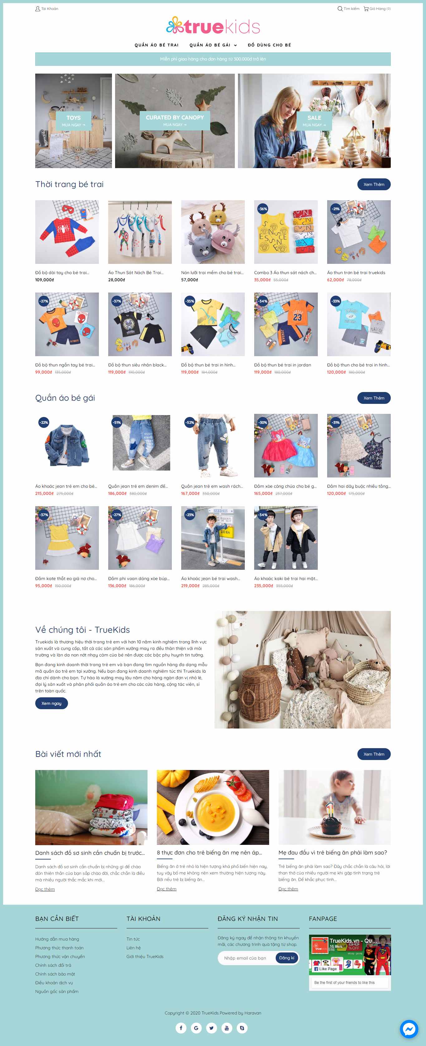 Thiết kế trang Web quần áo trẻ em - truekids.vn