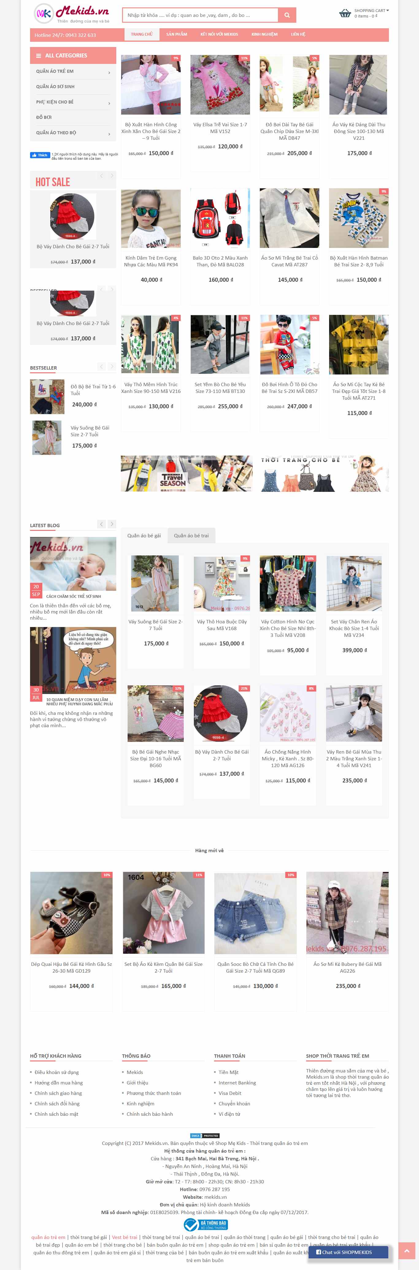 Thiết kế trang Web quần áo trẻ em - mekids.vn