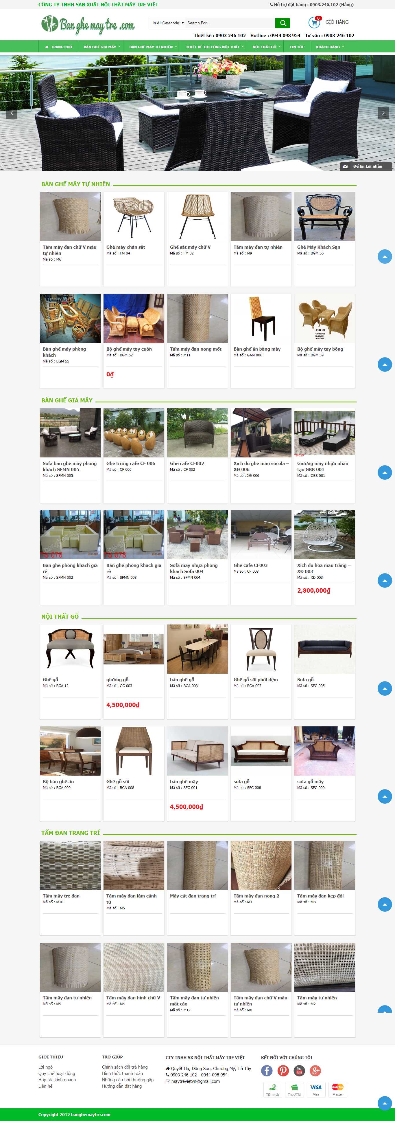 Thiết kế trang Web mây tre đan - banghemaytre.com
