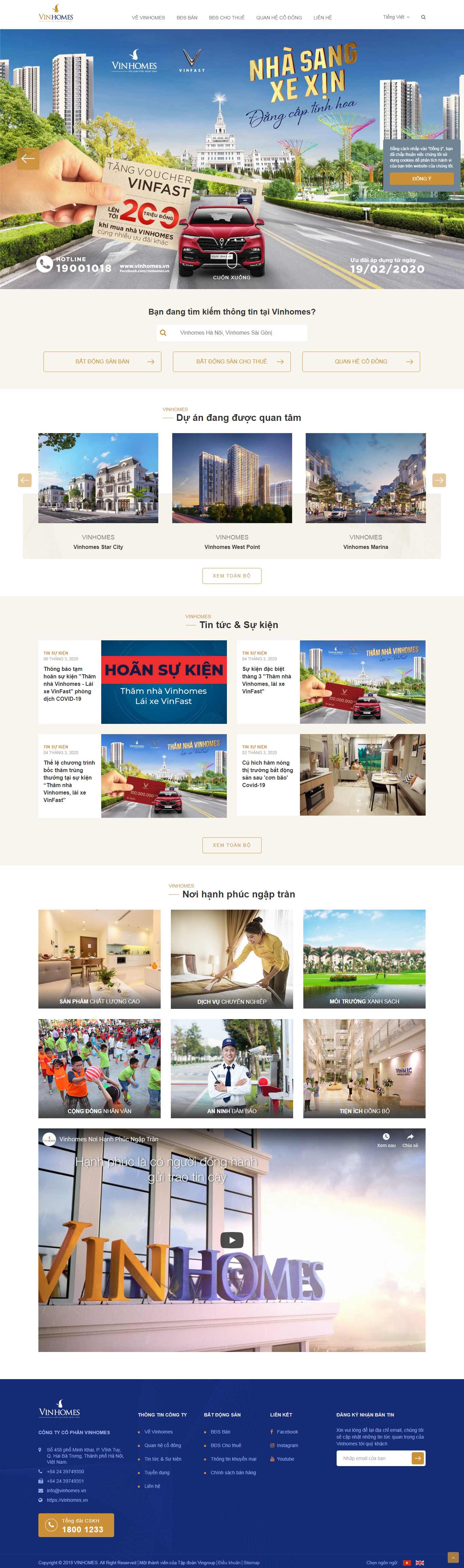 Thiết kế trang Web dự án bất động sản - vinhomes.vn