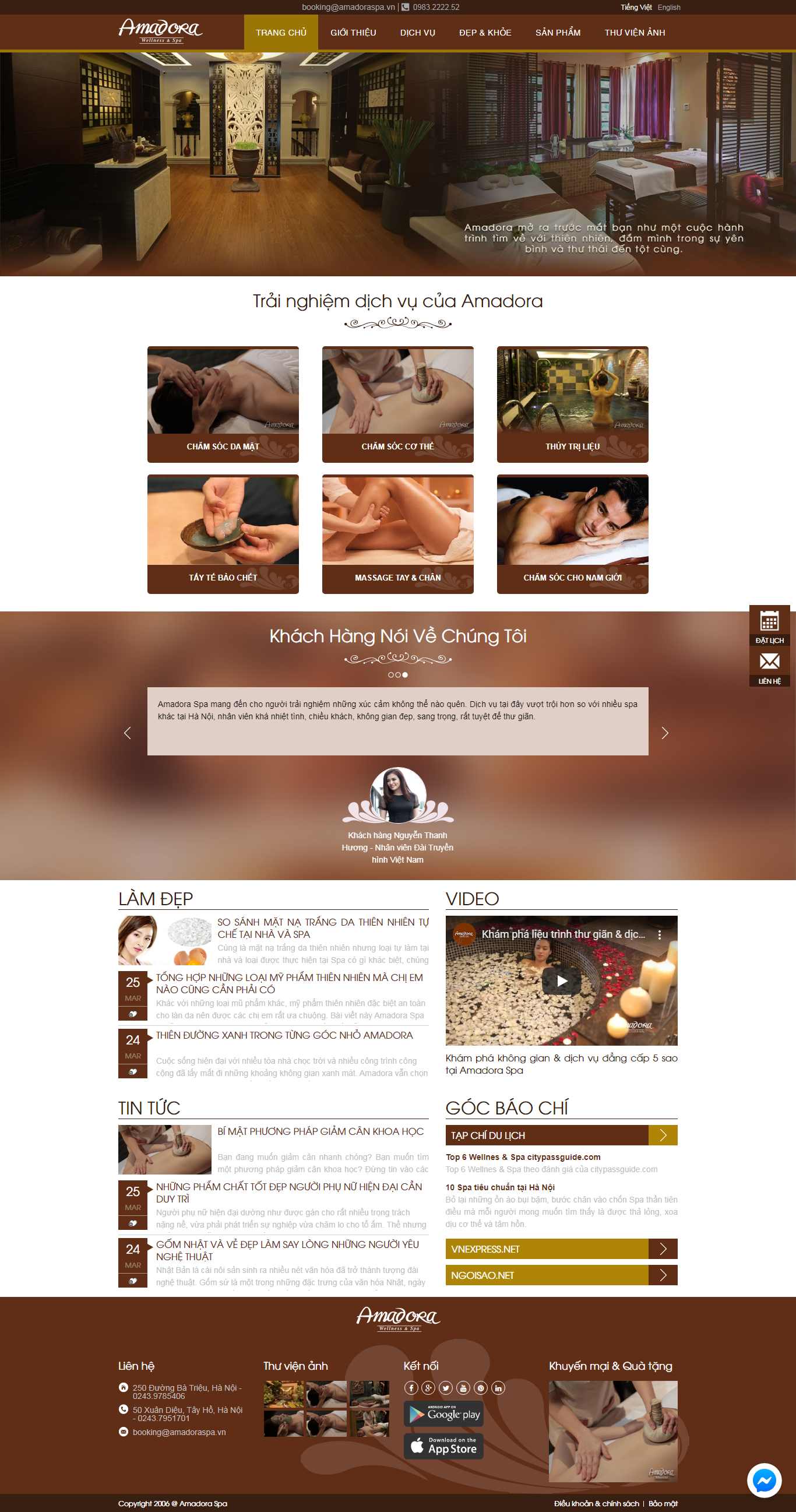 Thiết kế trang Web spa làm đẹp - amadoraspa.vn