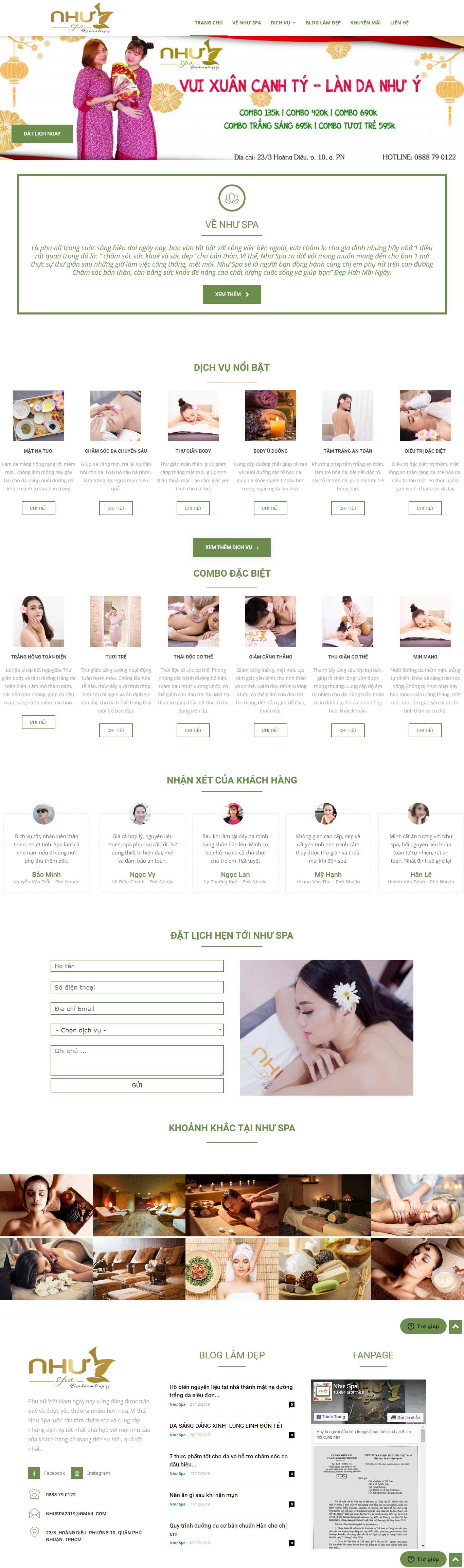 Thiết kế trang Web spa làm đẹp - nhuspa.vn