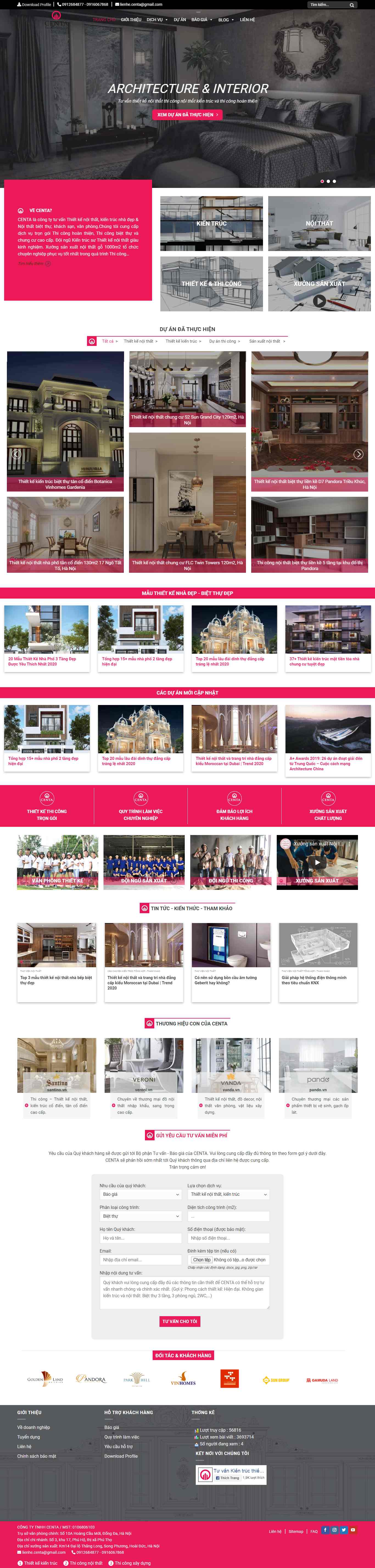 Thiết kế trang Web thi công nội thất - centa.vn
