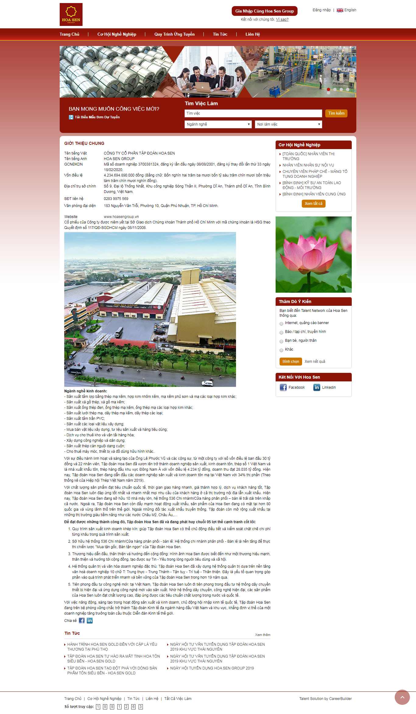 Thiết kế trang Web tuyển dụng lao động - hoasenjobs.com