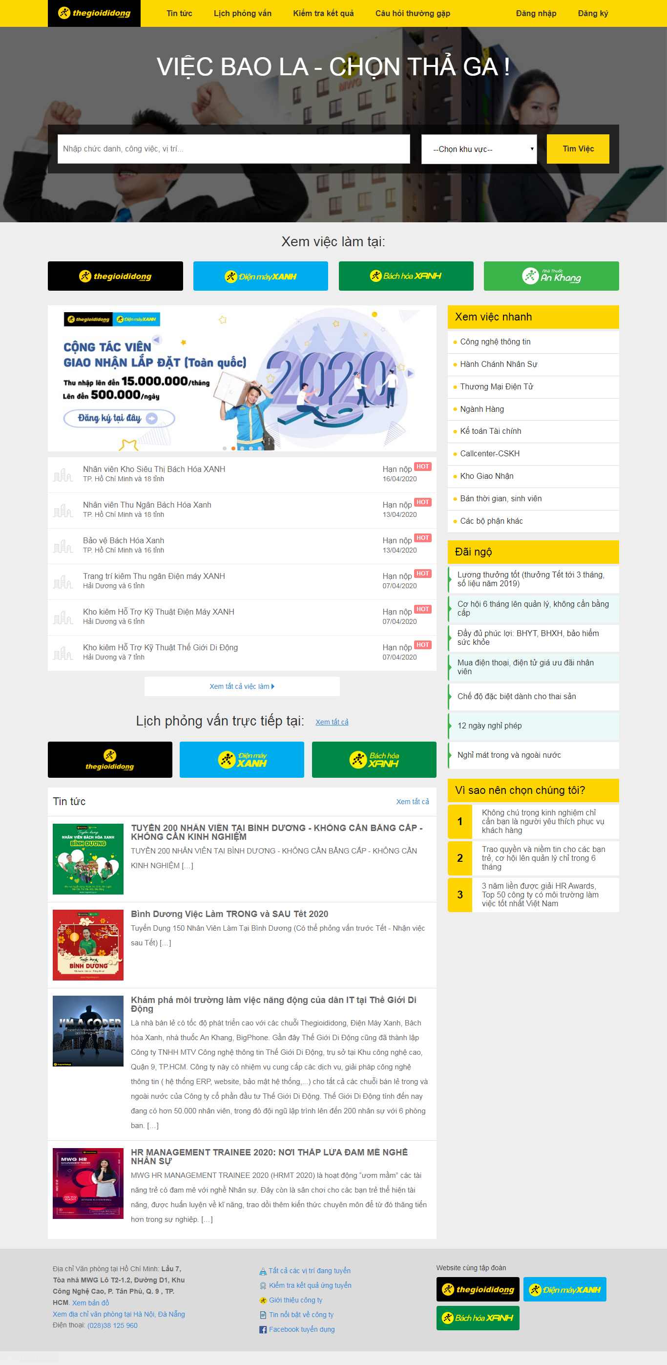 Thiết kế trang Web tuyển dụng lao động - vieclam.thegioididong.com