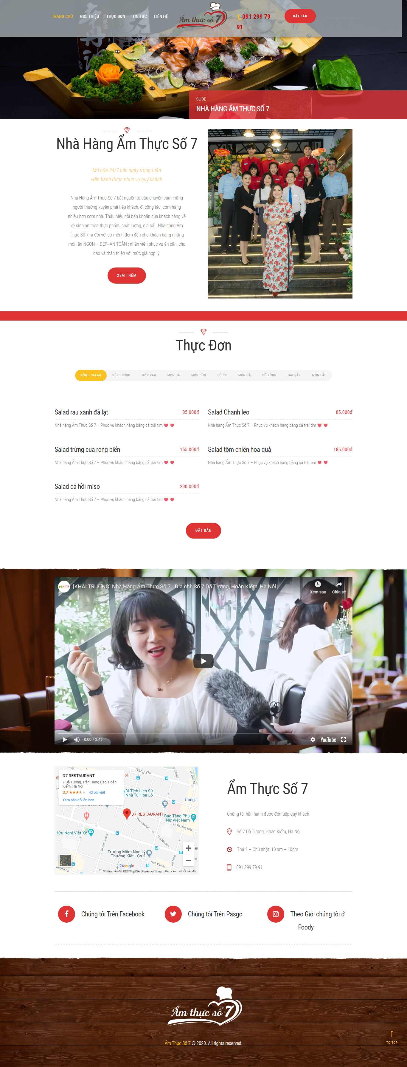 Thiết kế trang Web nhà hàng ẩm thực - amthucso7.com