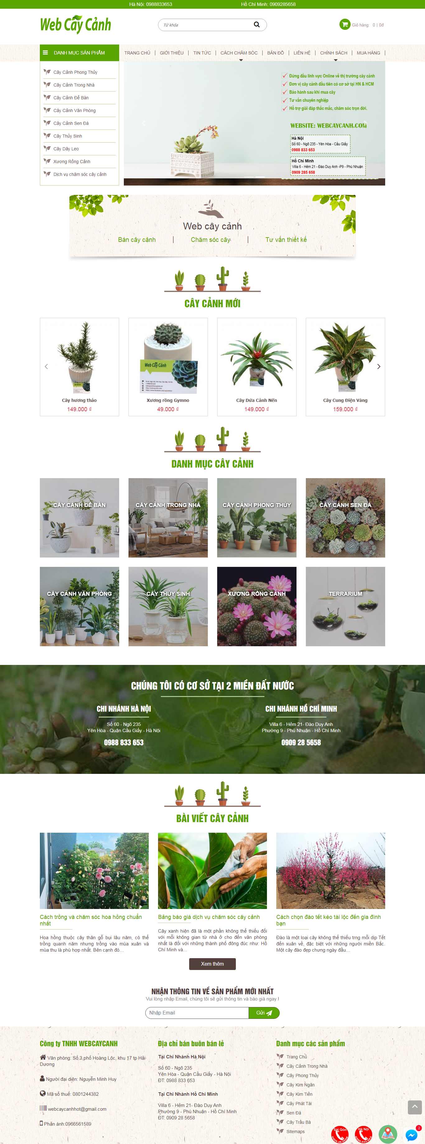 Thiết kế trang Web mua bán cây cảnh - webcaycanh.com