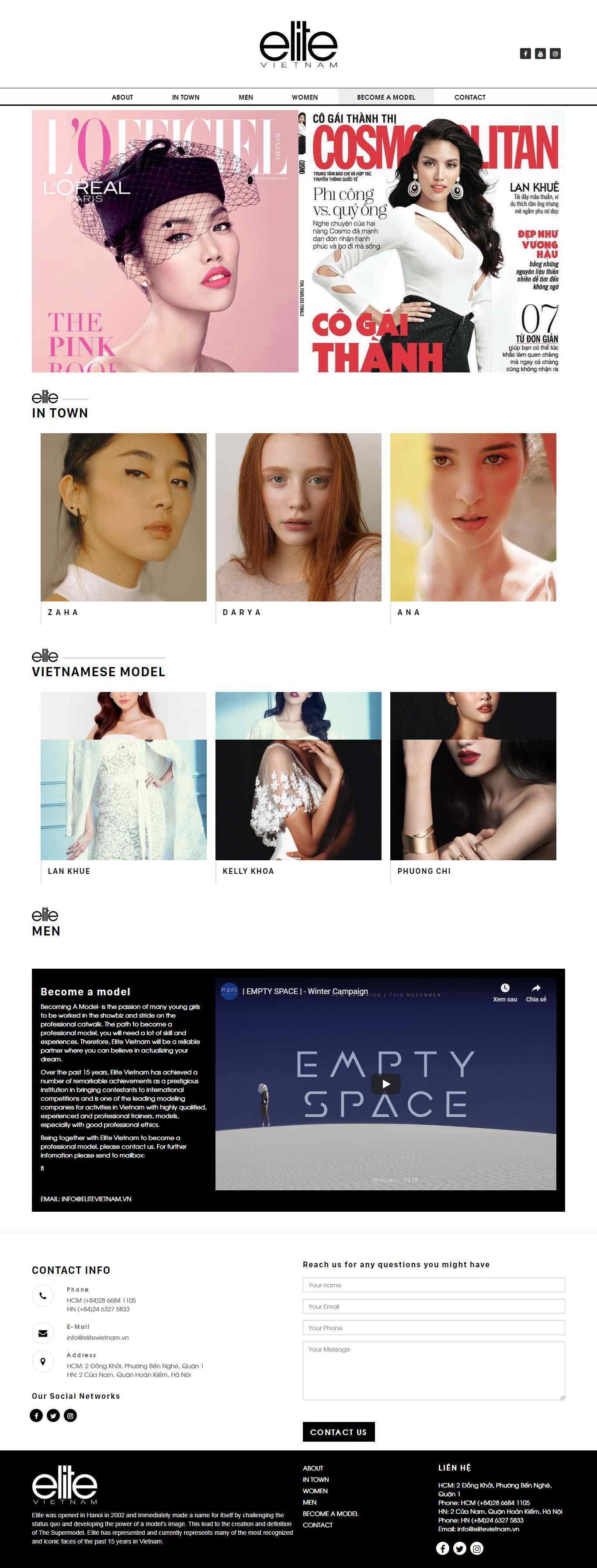 Thiết kế trang Web công ty người mẫu model - elitevietnam.vn