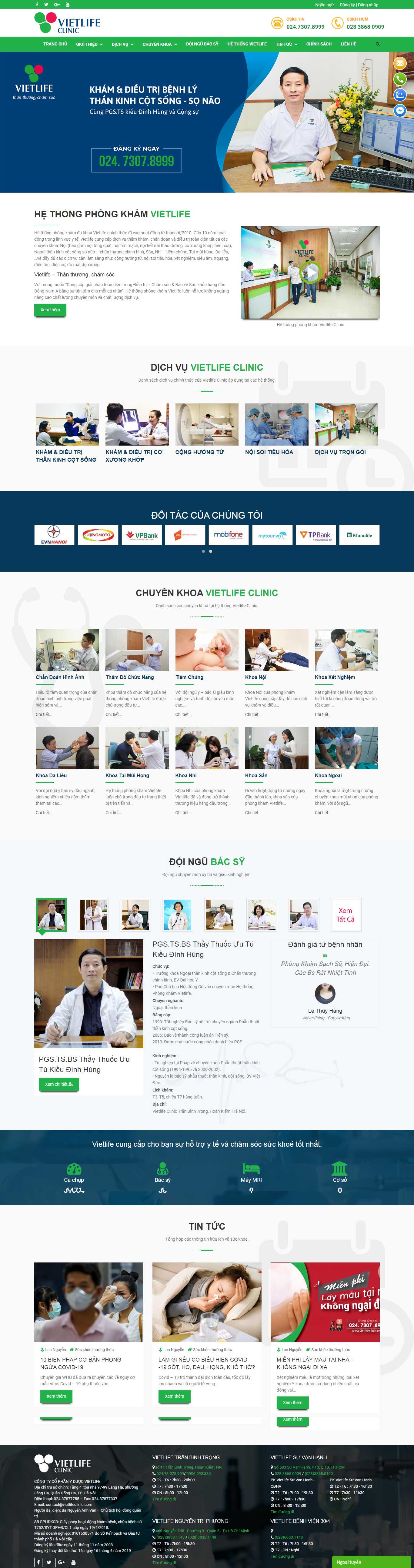 Thiết kế trang Web phòng khám đa khoa - vietlifeclinic.com