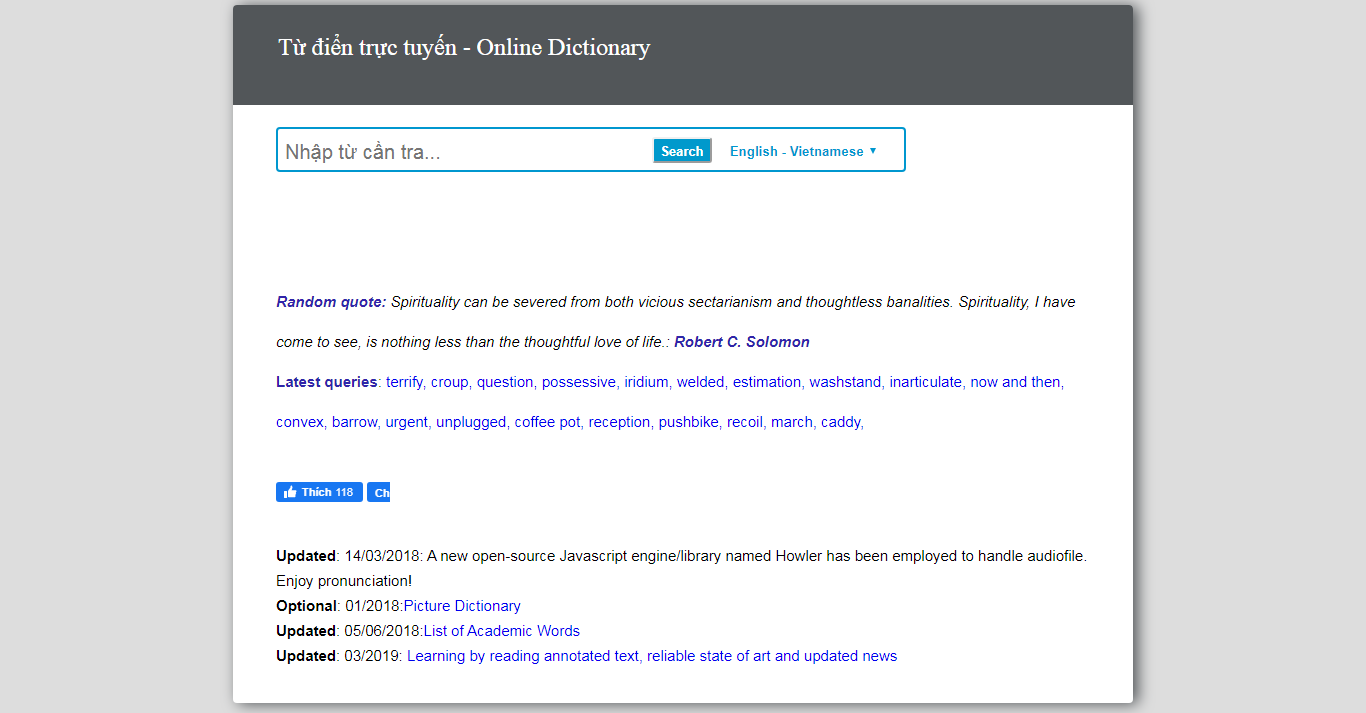 Thiết kế trang Web từ điển trực tuyến - tudien.net