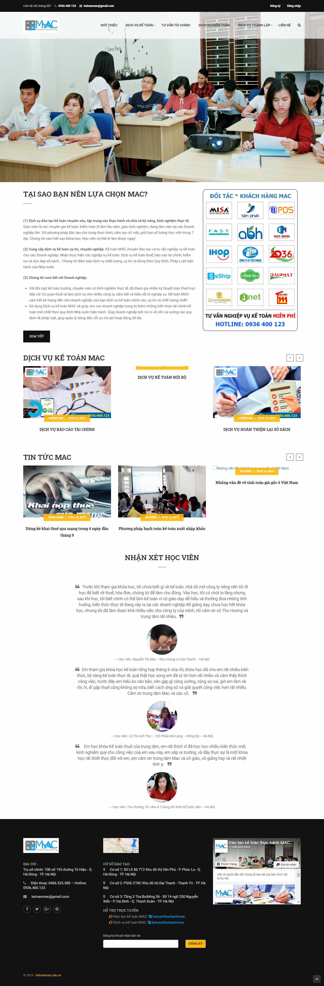 Thiết kế trang Web đào tạo kế toán - ketoanmac.edu.vn