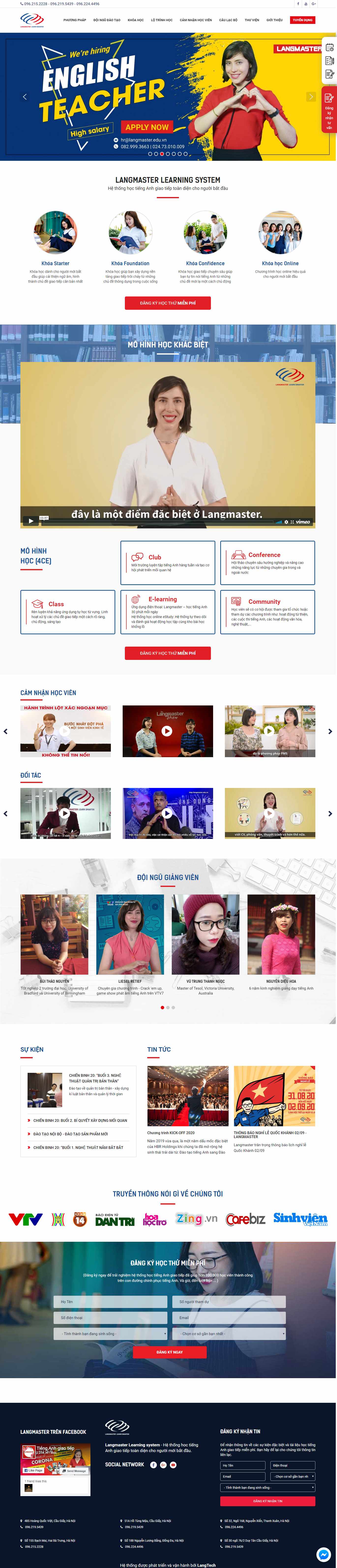 Thiết kế trang Web trung tâm tiếng anh - langmaster.edu.vn
