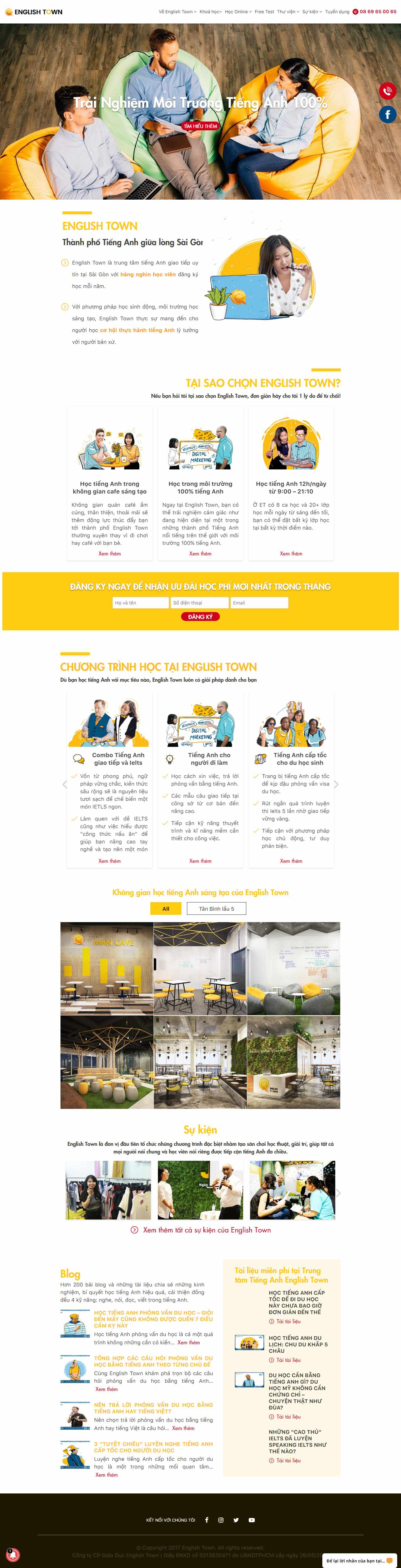 Thiết kế trang Web trung tâm tiếng anh - englishtown.edu.vn