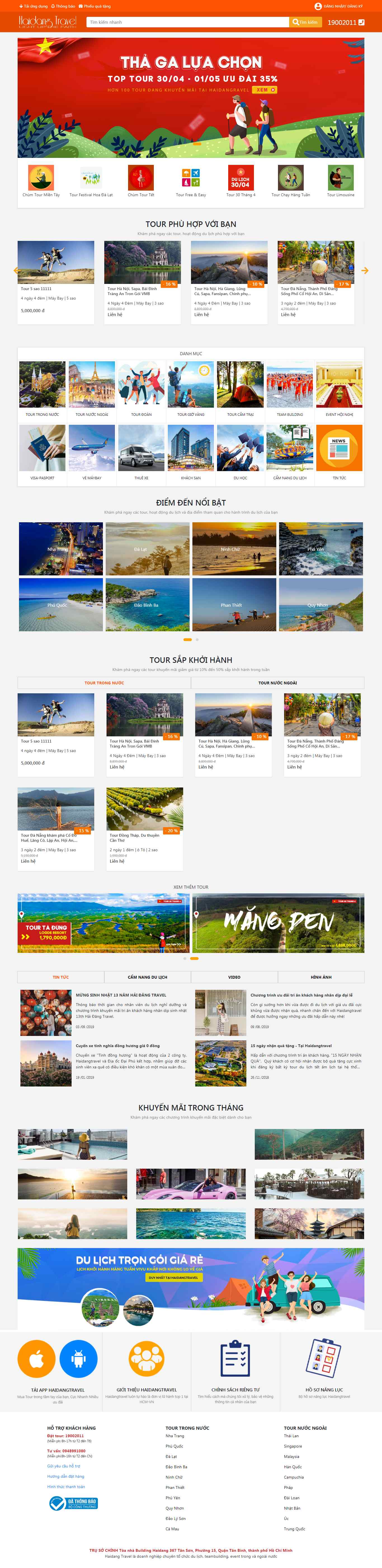 Thiết kế trang Web tour du lịch - haidangtravel.com