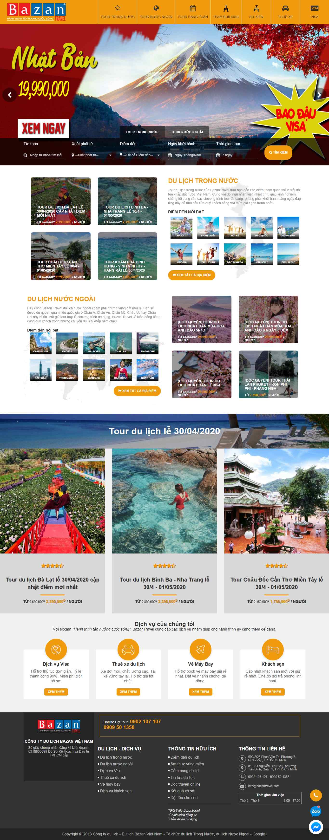 Thiết kế trang Web tour du lịch - bazantravel.com