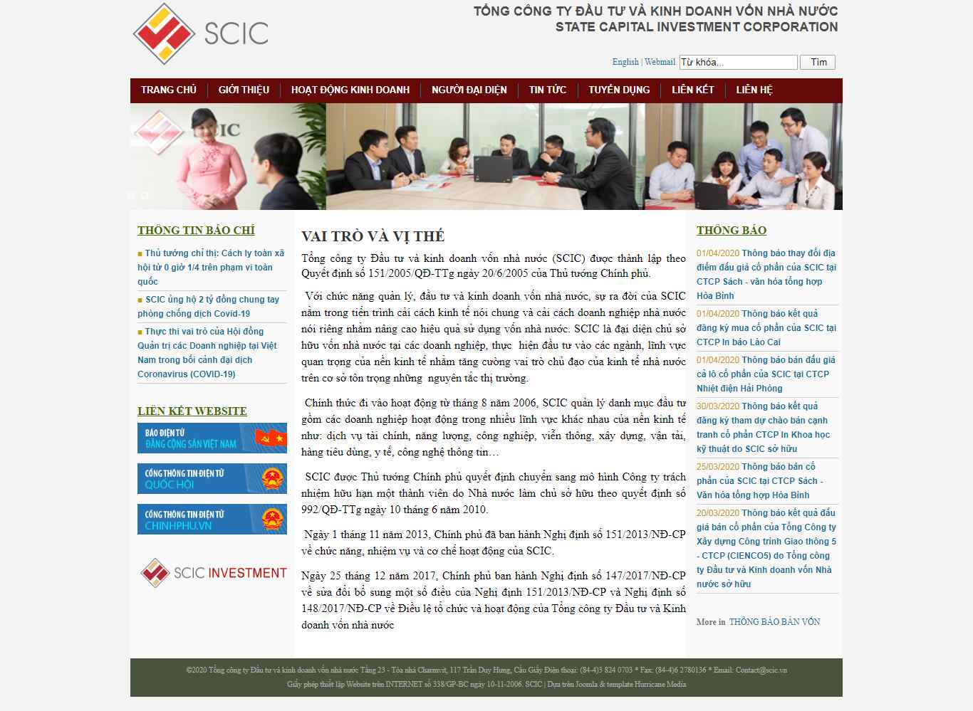 Thiết kế trang Web đầu tư - www.scic.vn