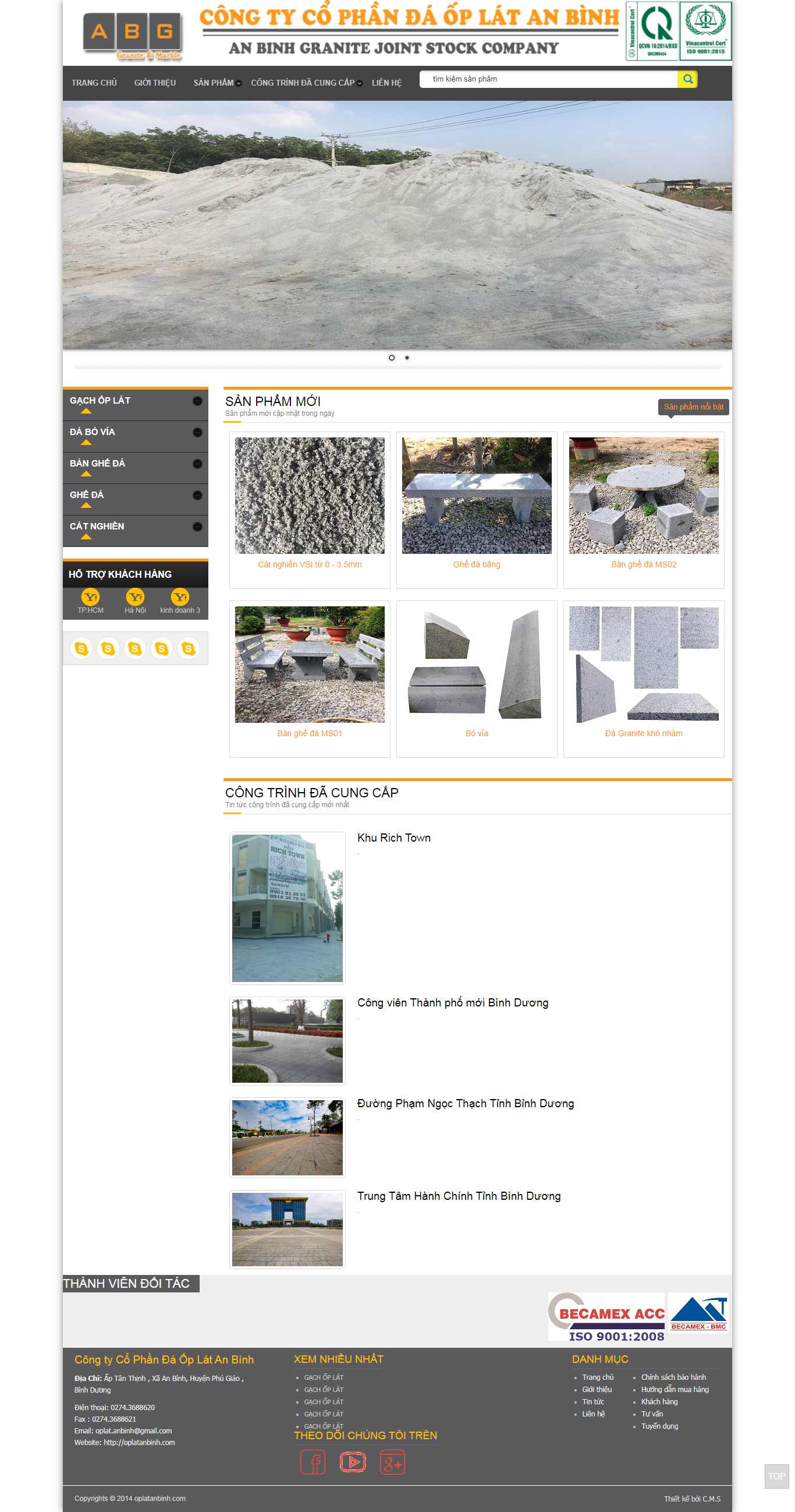 Thiết kế trang Web đá ốp lát - oplatanbinh.com