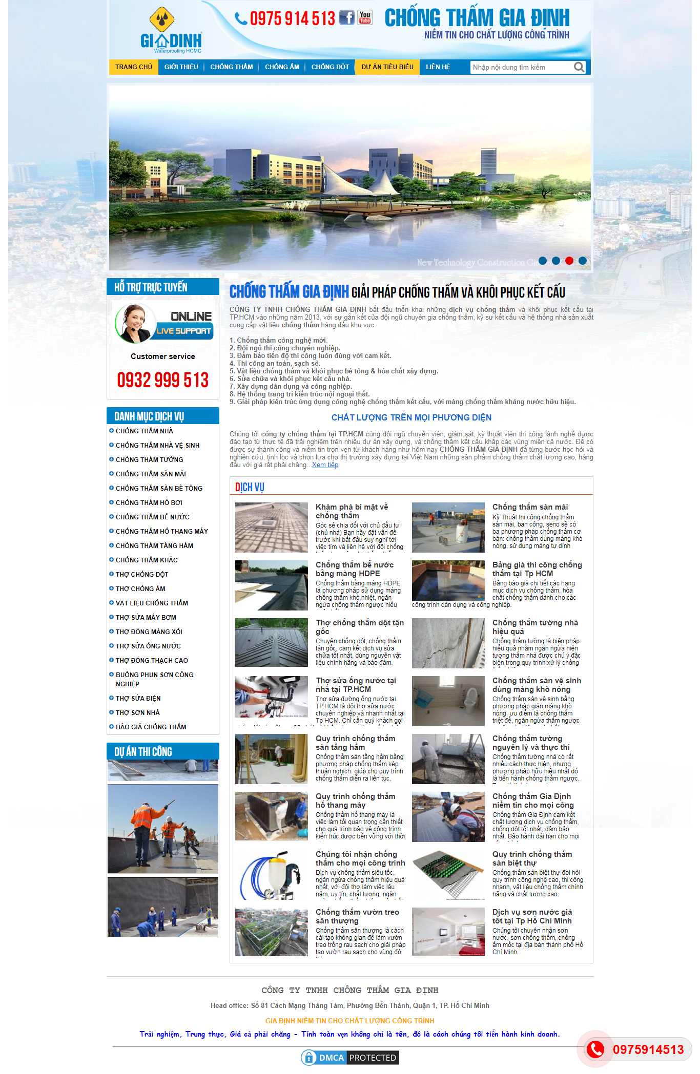 Thiết kế trang Web chống thấm - chongthamgiadinh.vn