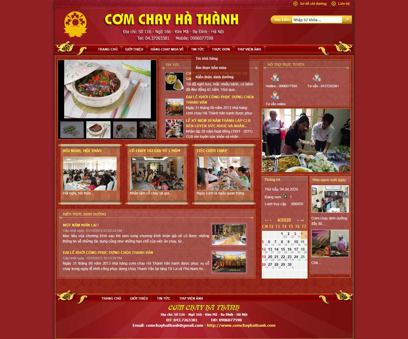 Thiết kế trang Web đồ ăn chay - www.comchayhathanh.com