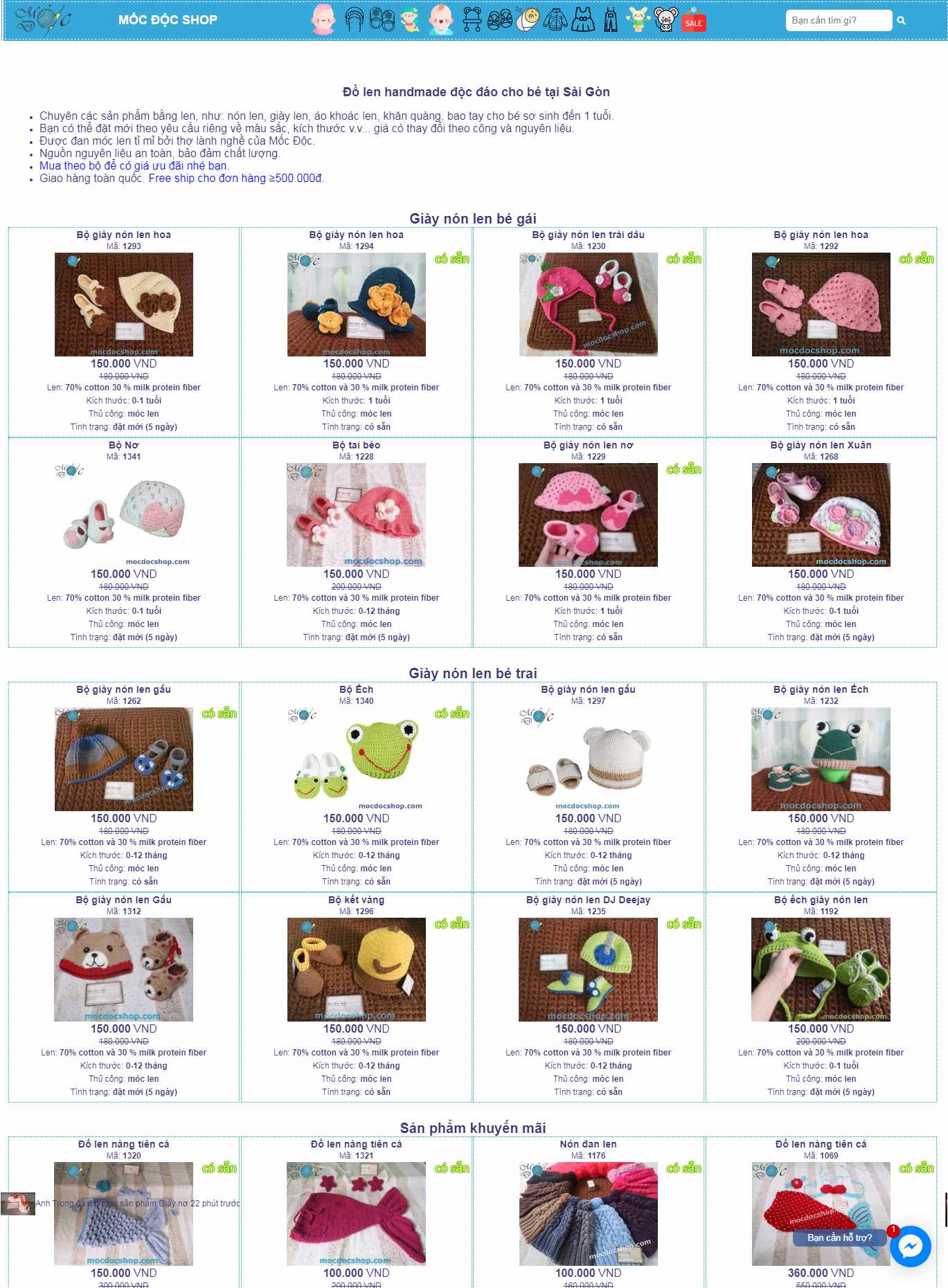 Thiết kế trang Web đồ handmade - mocdocshop.com