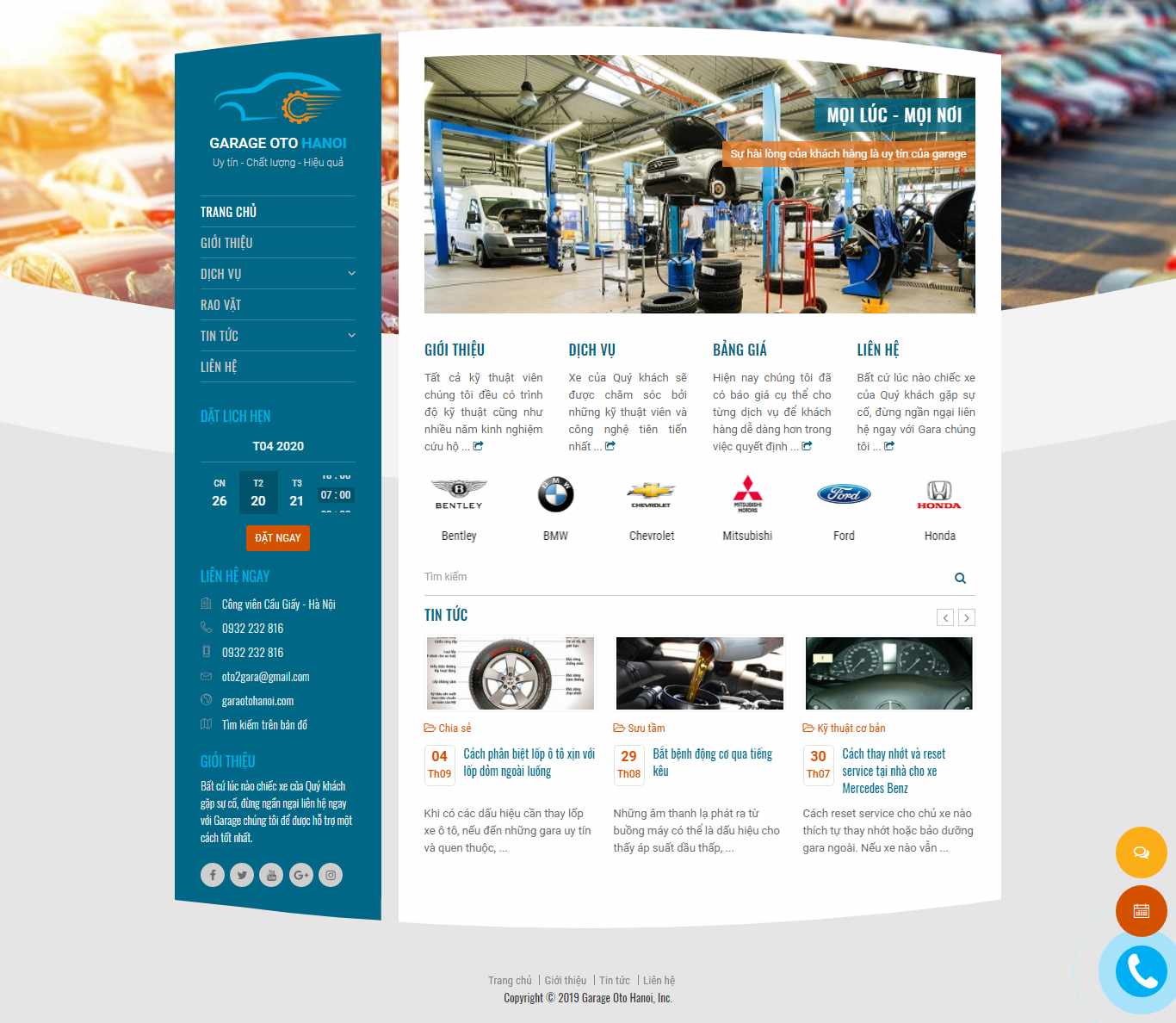 Thiết kế trang Web gara ô tô - garaotohanoi.com