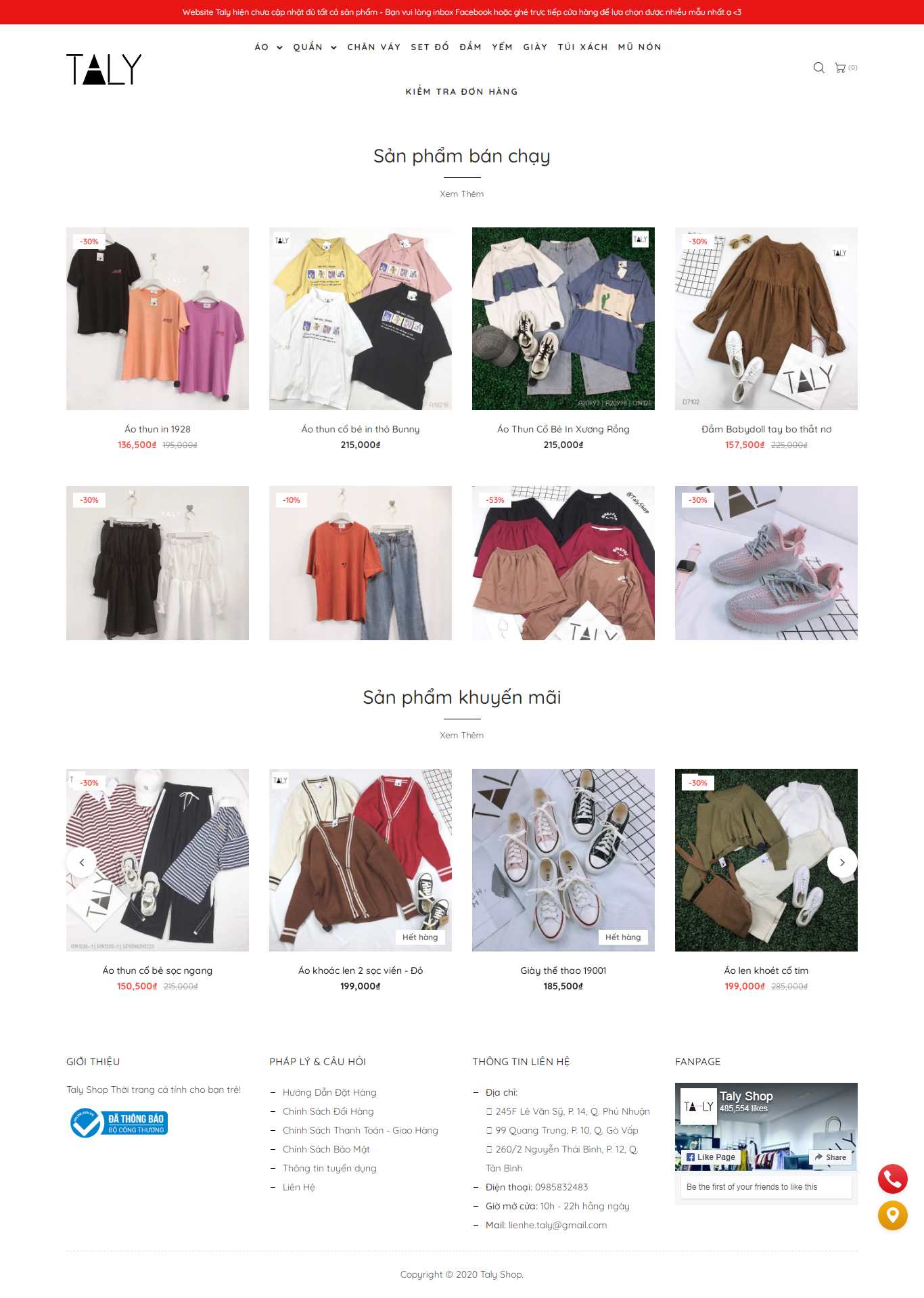 Thiết kế trang Web shop thời trang - taly.vn