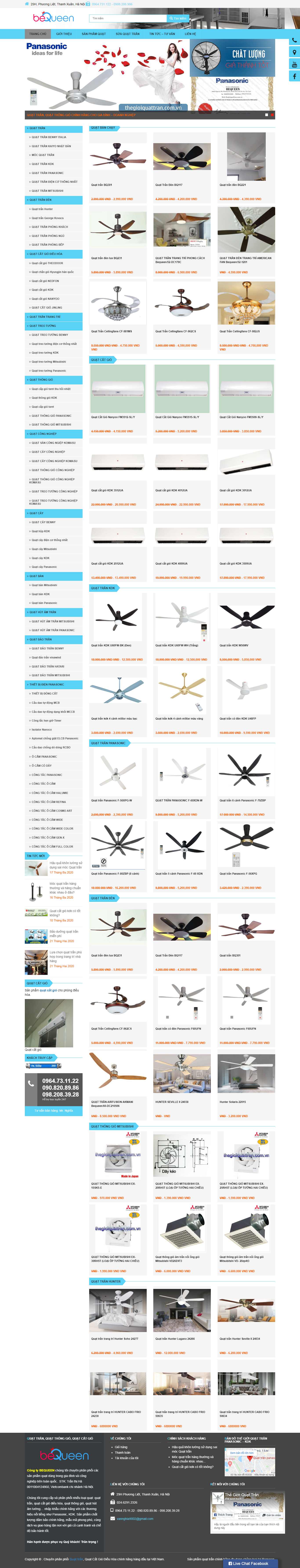 Thiết kế trang Web quạt trần - thegioiquattran.com.vn