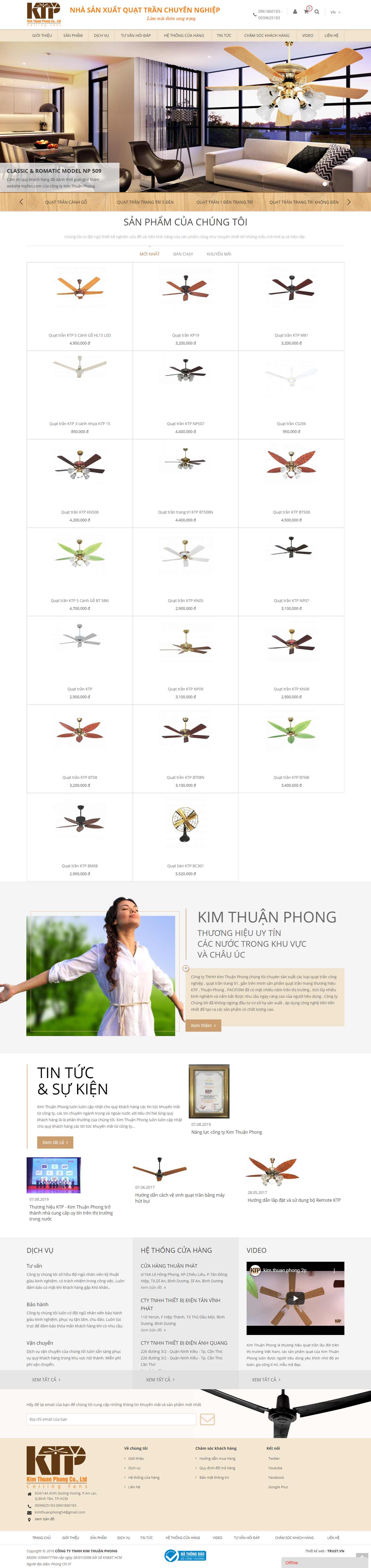 Thiết kế trang Web quạt trần - quattran.com