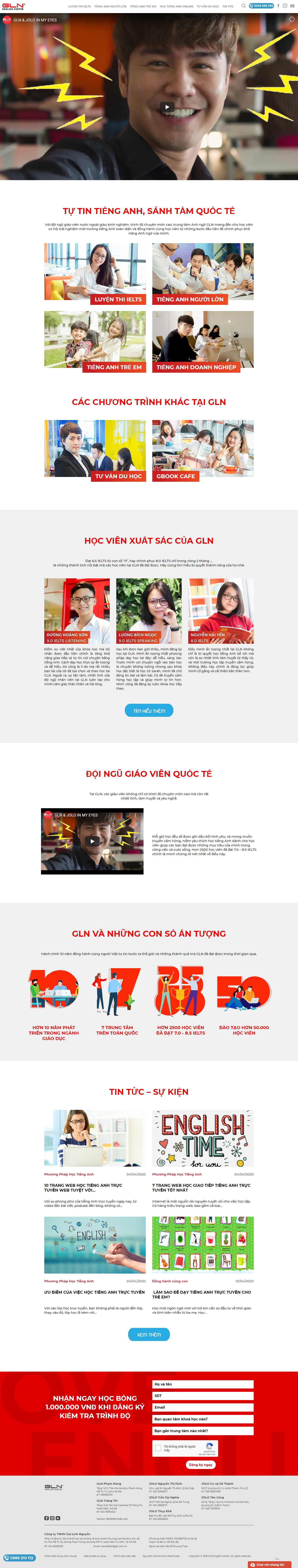 Thiết kế trang Web trung tâm tiếng anh - gln.edu.vn