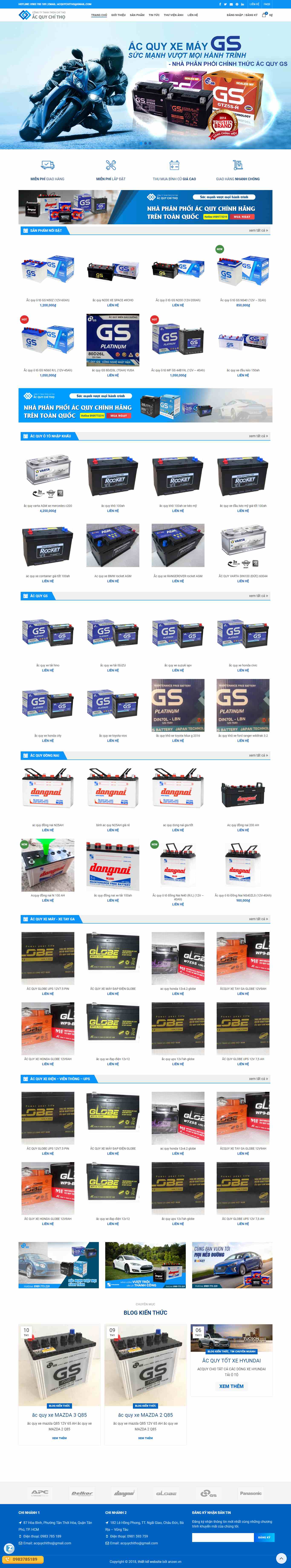 Thiết kế trang Web ắc quy - binhacquychinhhang.com