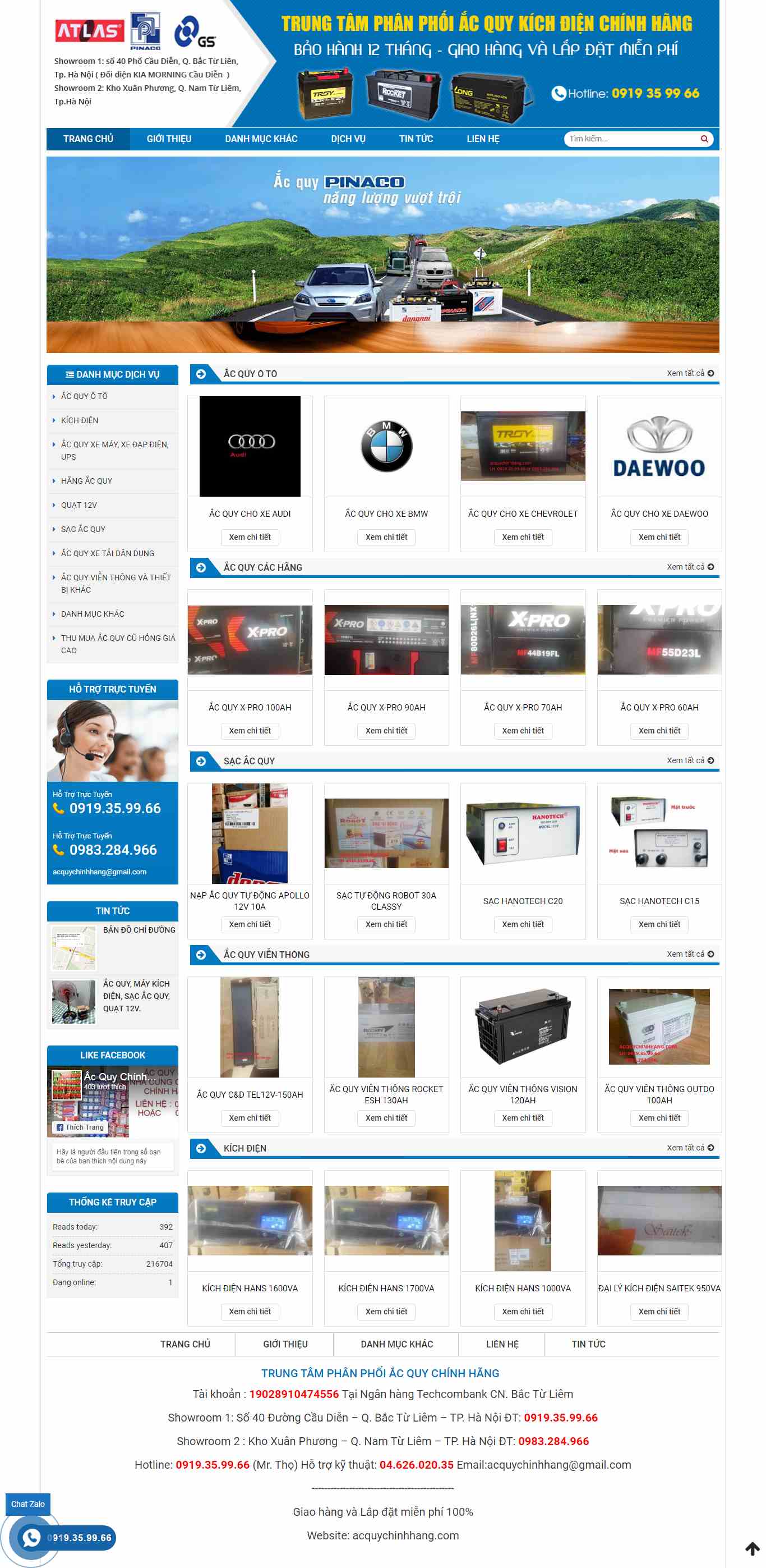Thiết kế trang Web ắc quy - acquychinhhang.com