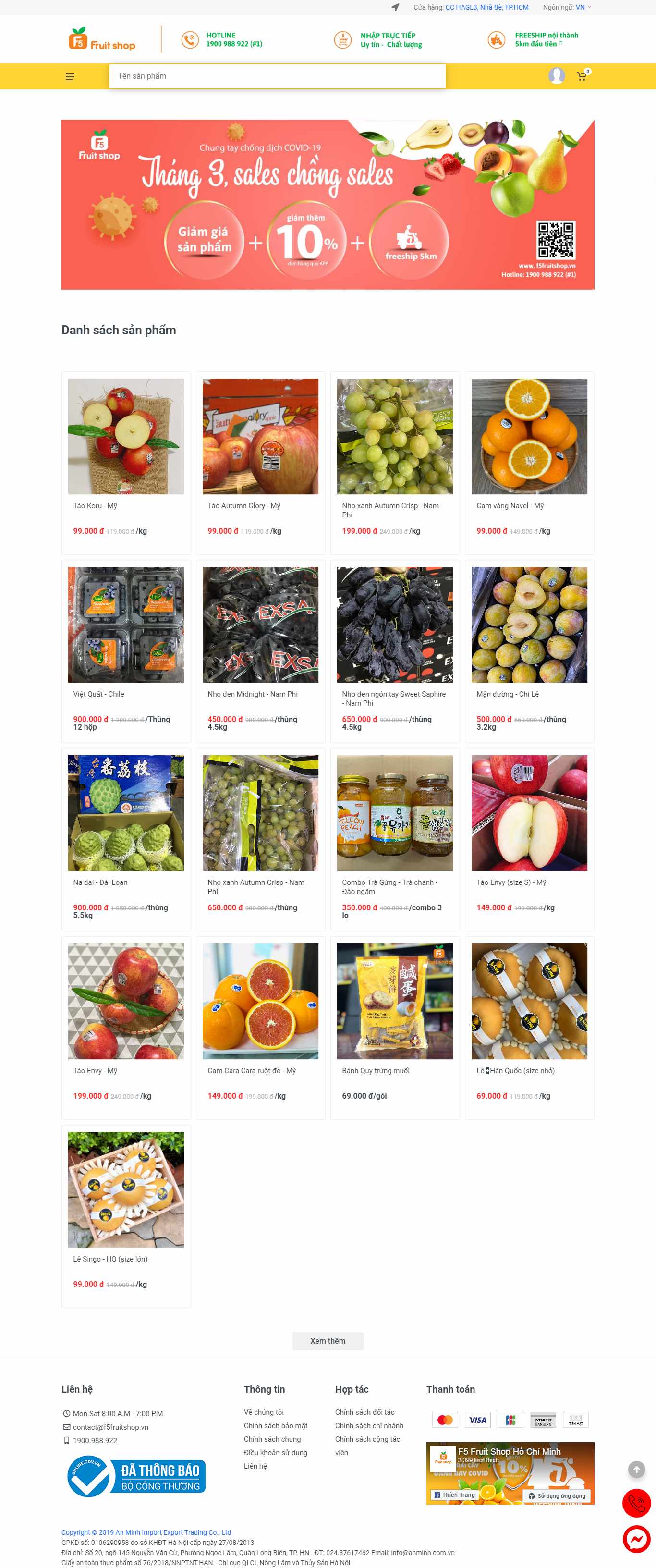 Thiết kế trang Web hoa quả sạch - f5fruitshop.vn