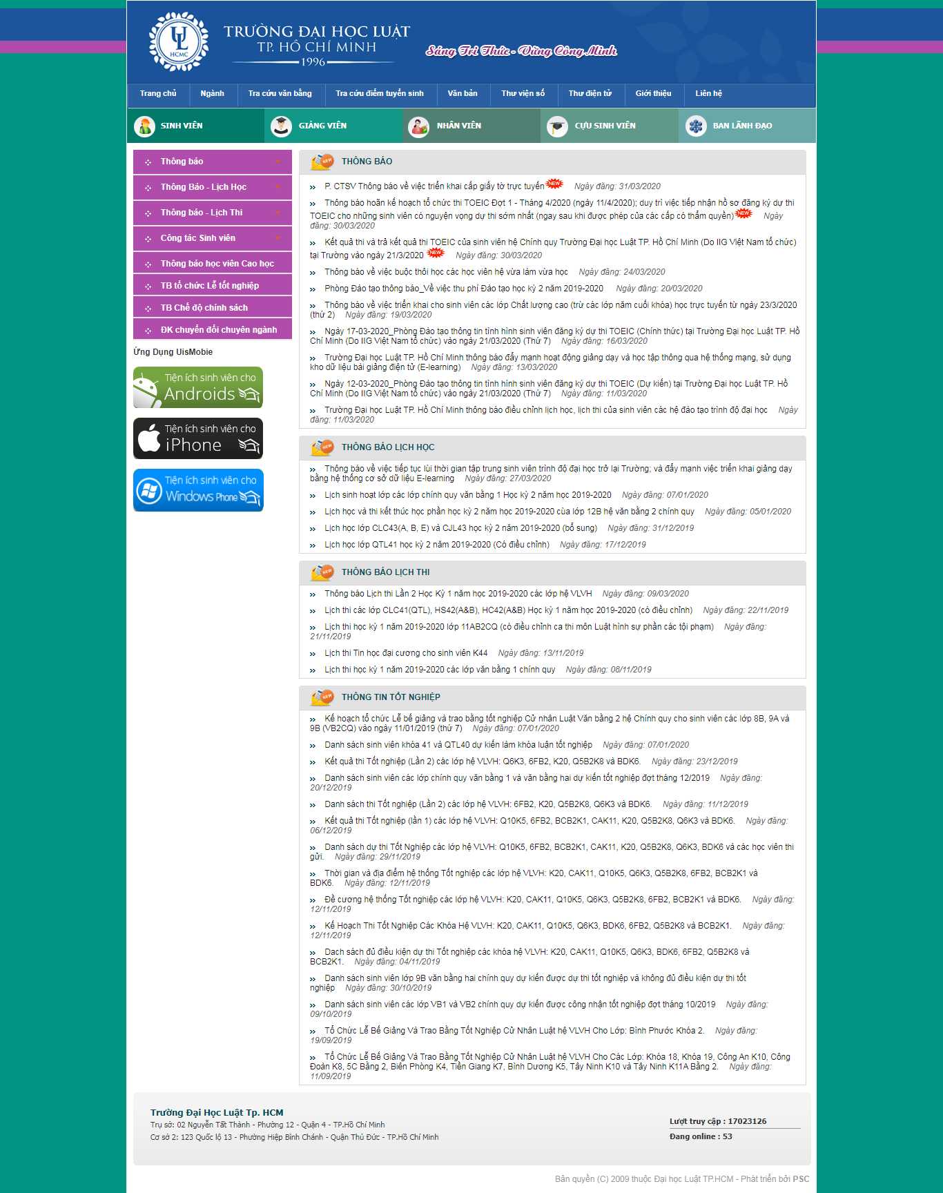 Thiết kế trang Web đào tạo - daotao.hcmulaw.edu.vn
