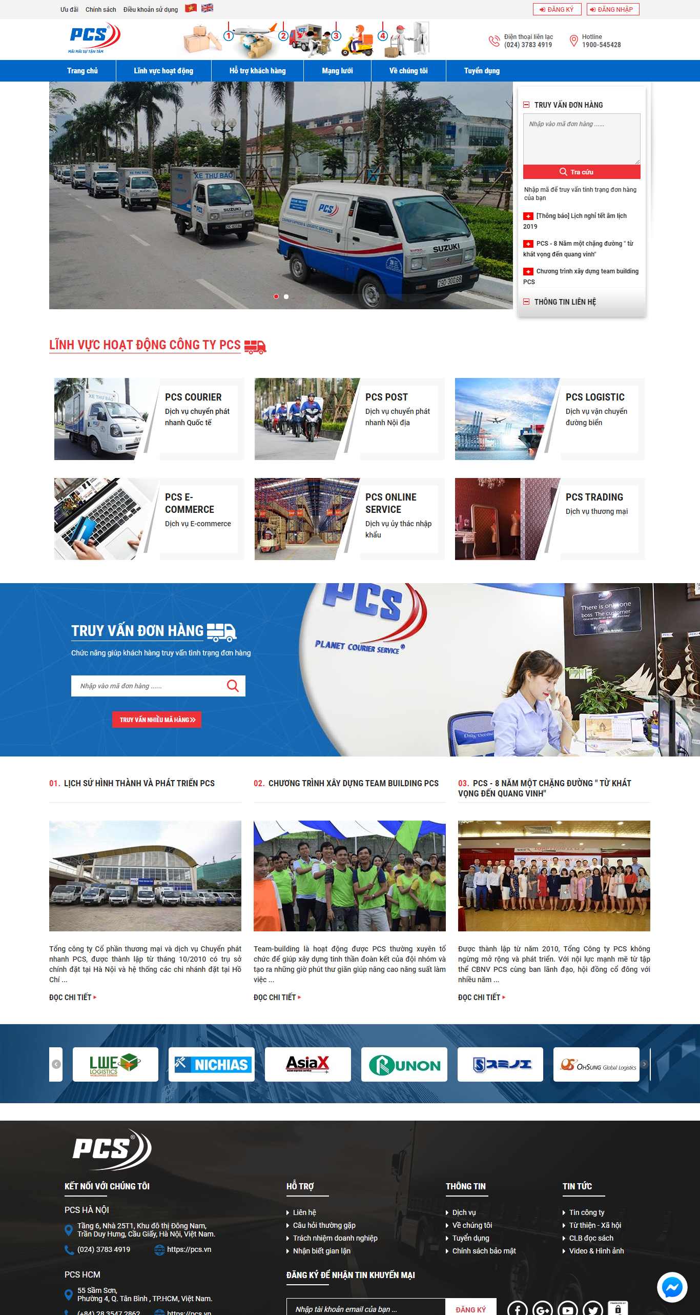 Thiết kế trang Web chuyển phát nhanh - www.pcs.vn