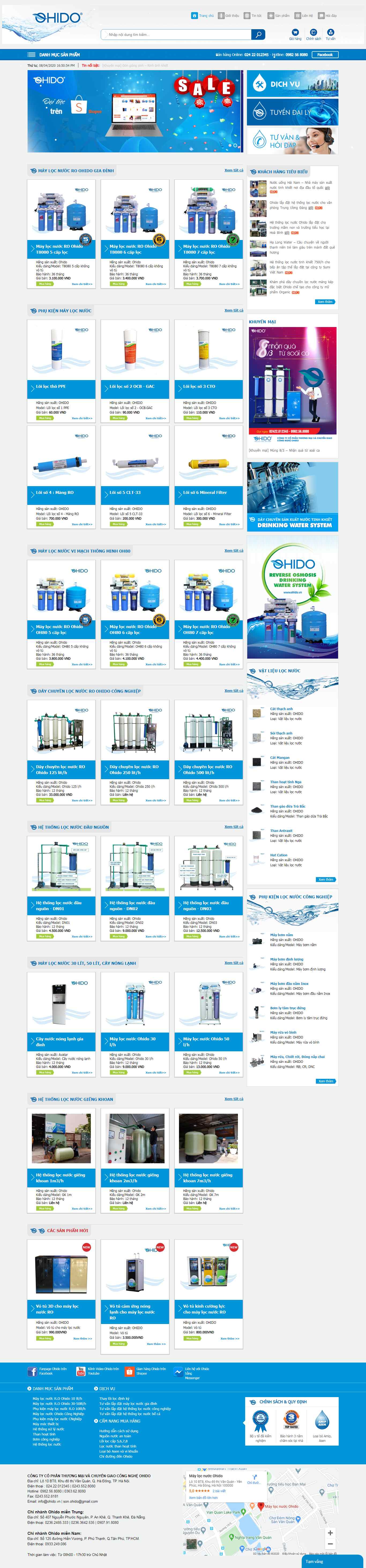 Thiết kế trang Web máy lọc nước - ohido.vn