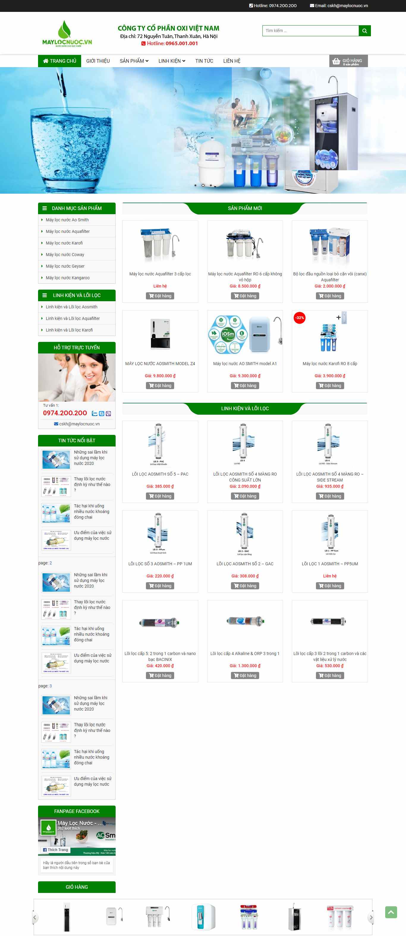 Thiết kế trang Web máy lọc nước - maylocnuoc.vn
