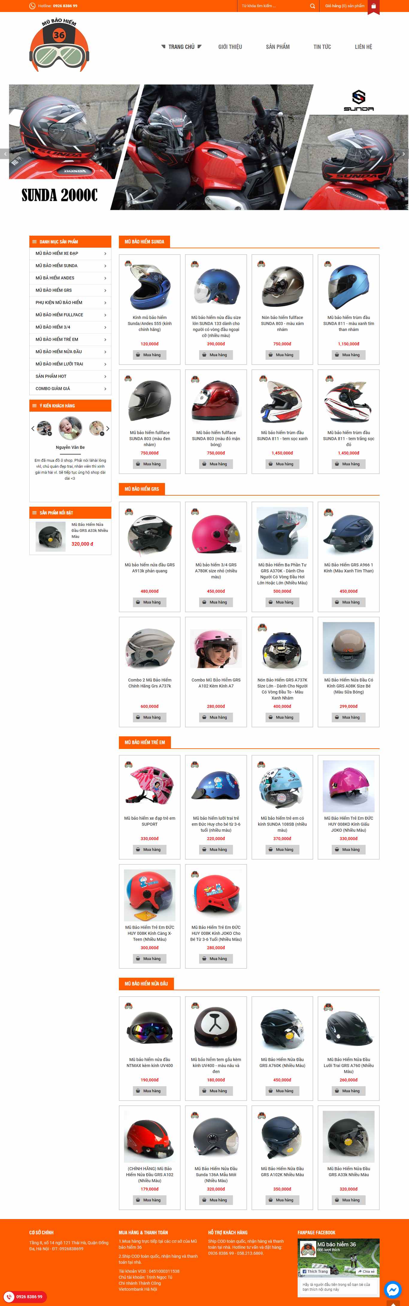 Thiết kế trang Web mũ bảo hiểm - mubaohiem36.com